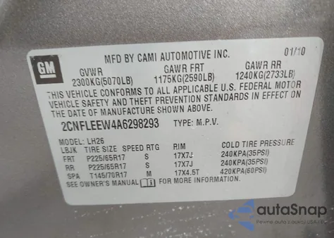 2010 Chevrolet Equinox Lt from USA, damaged, VIN 2CNFLEEW4A6298293